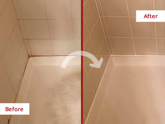 Shower Before and After Our Caulking in Tampa, FL