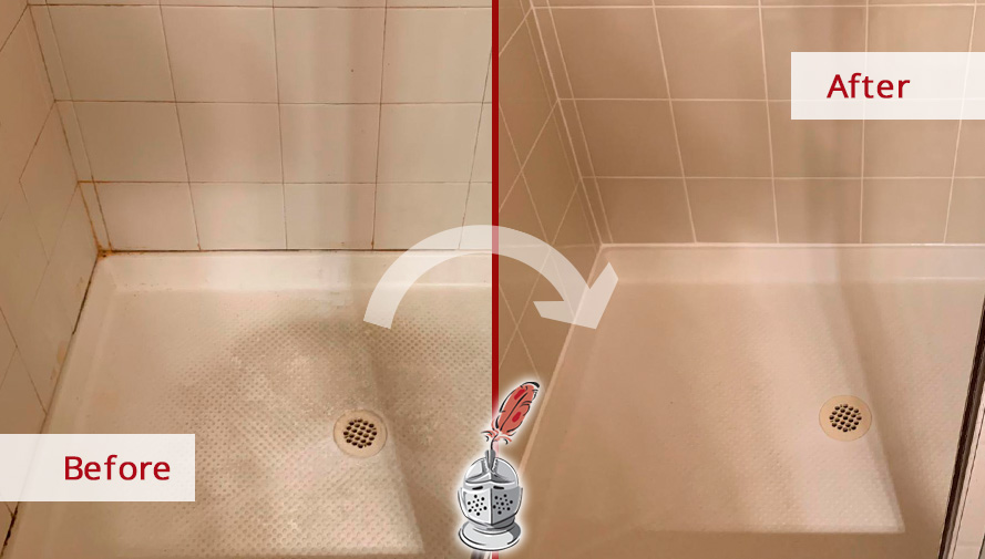 Shower Before and After Our Caulking in Tampa, FL