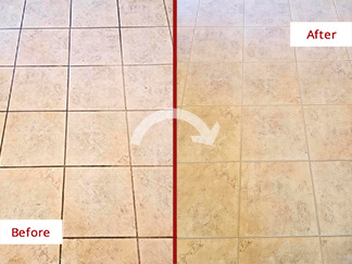 Kitchen Floor Before and After Grout Cleaning in Lutz