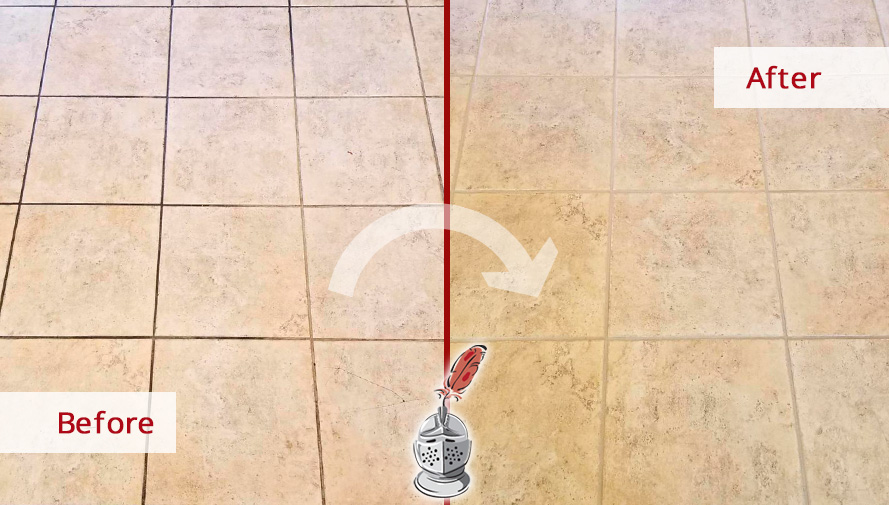 Kitchen Floor Before and After Grout Cleaning in Lutz