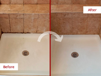 Shower Before and After Our Caulking Services in Valrico, FL