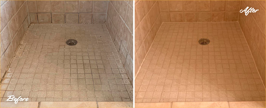 Shower Floor Before and After Our Remarkable Caulking Services in Clearwater, FL