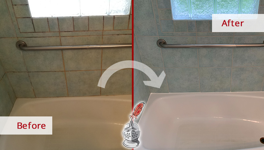 Porcelain Tub Shower Before and After Our Caulking Services in Tampa, FL