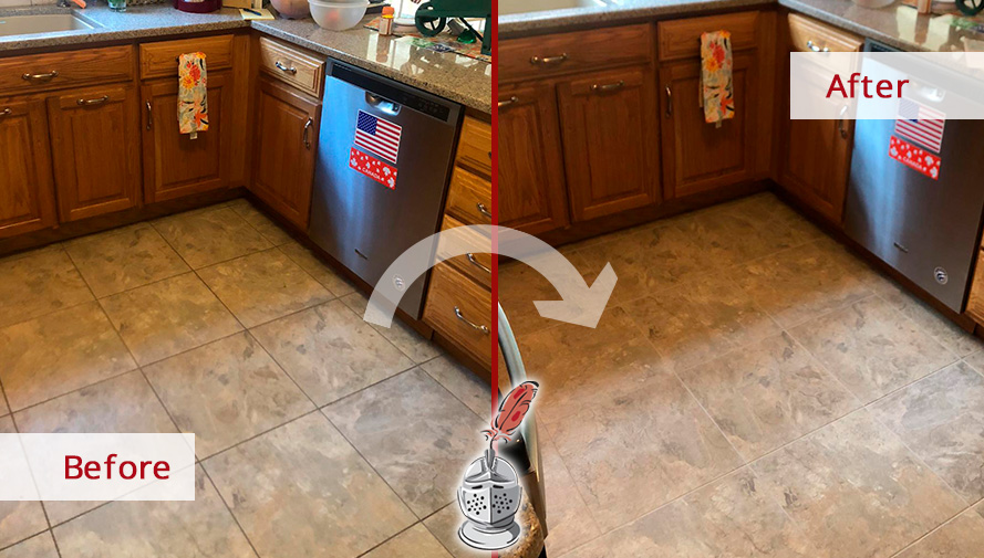 Kitchen Floor Before and After a Grout Cleaning in Brandon, FL