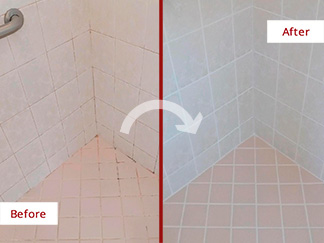 Shower Before and After Our Grout Cleaning Services in Tampa, FL