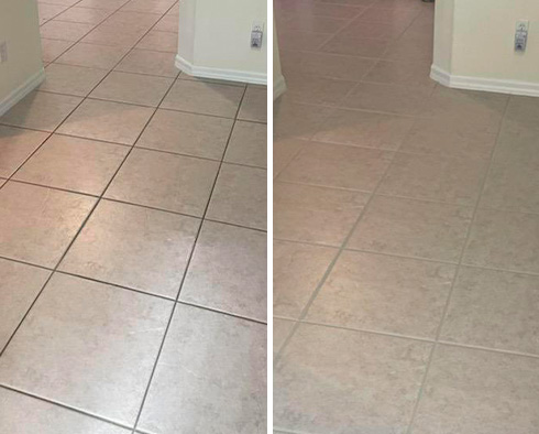 Ceramic Tile Floor Before and After a Grout Cleaning in Valrico