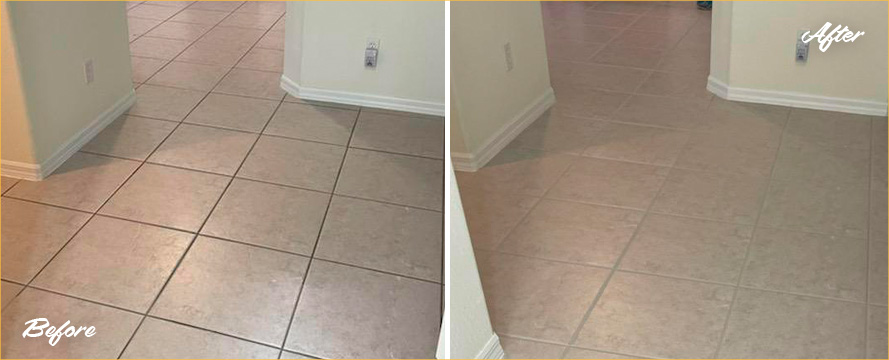 Ceramic Tile Floor Before and After a Grout Cleaning in Valrico