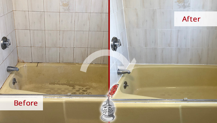 Tub Shower Walls Before and After Our Tile and Grout Cleaners in Tampa, FL