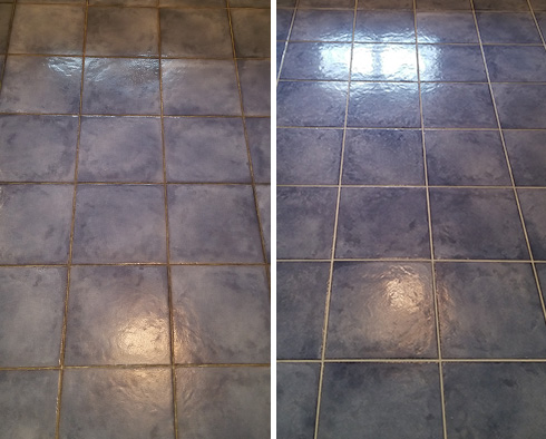 Kitchen Floor Before and After Our Tile Cleaning in Tampa, FL