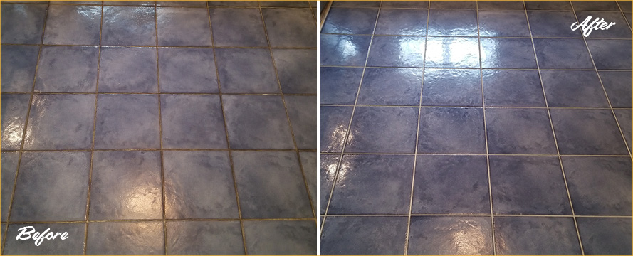 Kitchen Floor Before and After Our Tile Cleaning in Tampa, FL