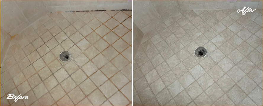 Shower Before and After a Superb Grout Cleaning in St. Petersburg, FL