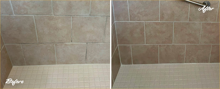 Shower Before and After a Superb Grout Cleaning in Tampa, FL