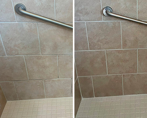 Shower Before and After a Grout Cleaning in Tampa, FL