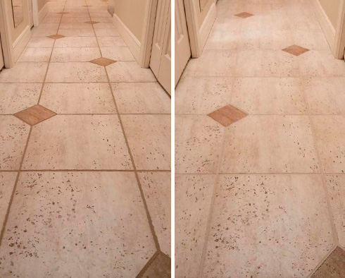 Kitchen Floor Before and After Our Grout Sealing in Zephyrhills, FL