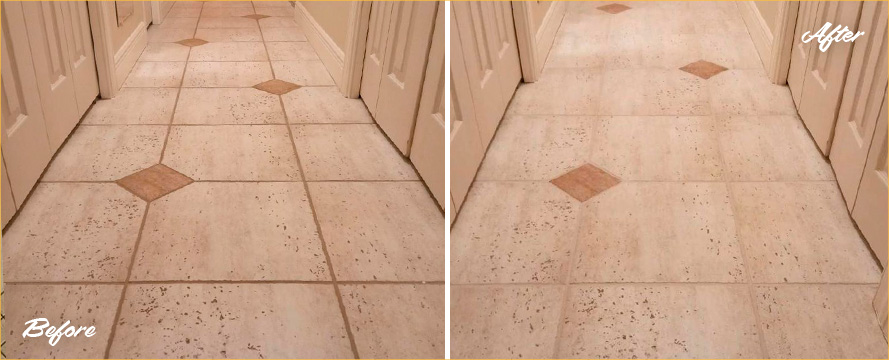 Kitchen Floor Before and After Our Grout Sealing in Zephyrhills, FL