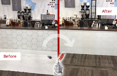 Sir Grout Tampa Restores, Cleans and Seals this Dirty Coffee Shop Tile and Grout Picture of a Coffee Shop Before and After Tile and Grout Restoration