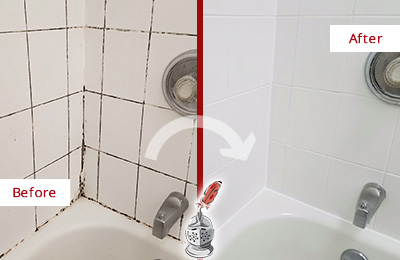 Before and After Picture of a Bayonet Point Tub Caulked to Remove and Avoid Mold