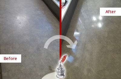 Before and After Picture of a Dull Lutz Limestone Countertop Polished to Recover Its Color